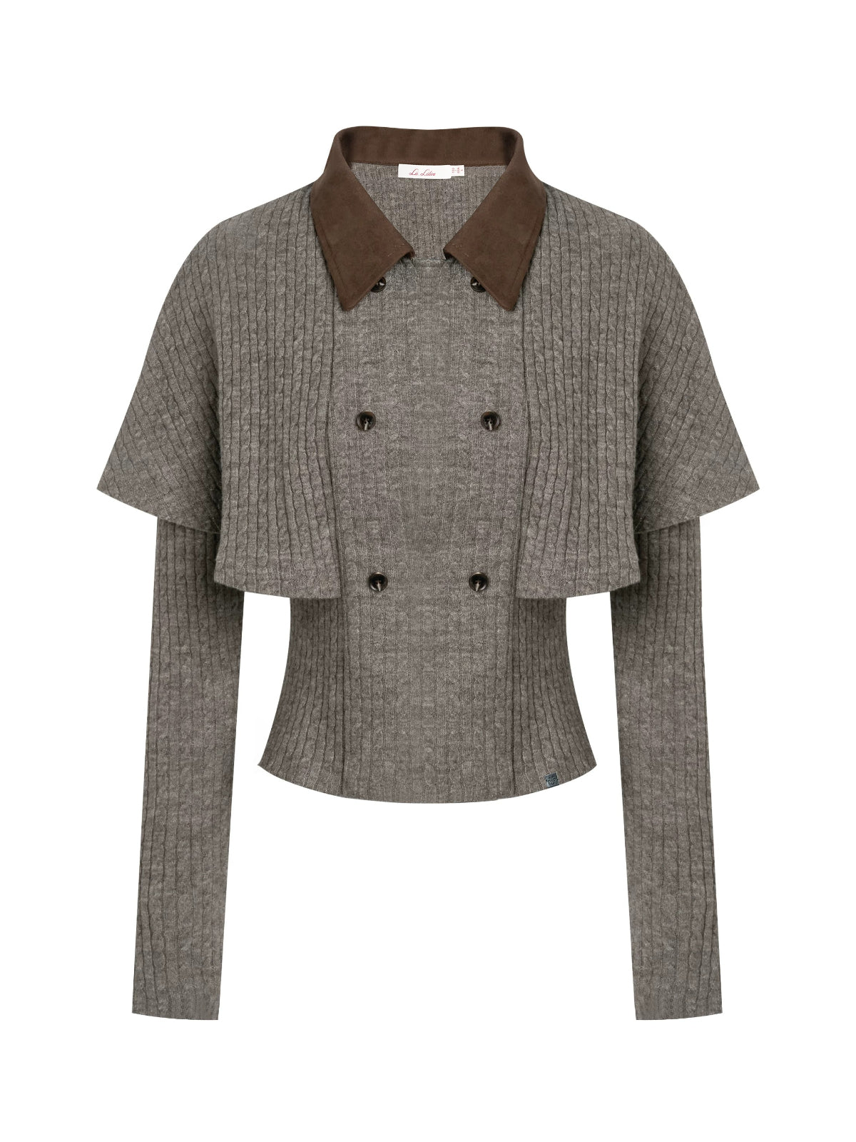 Contrast Collar Cable Knit Cape