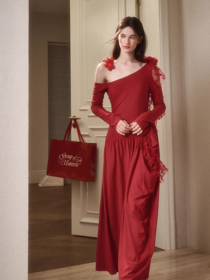 Berry Glaze Off-Shoulder Knit Maxi Dress