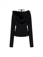 Fox-Trim Halter Knit Top