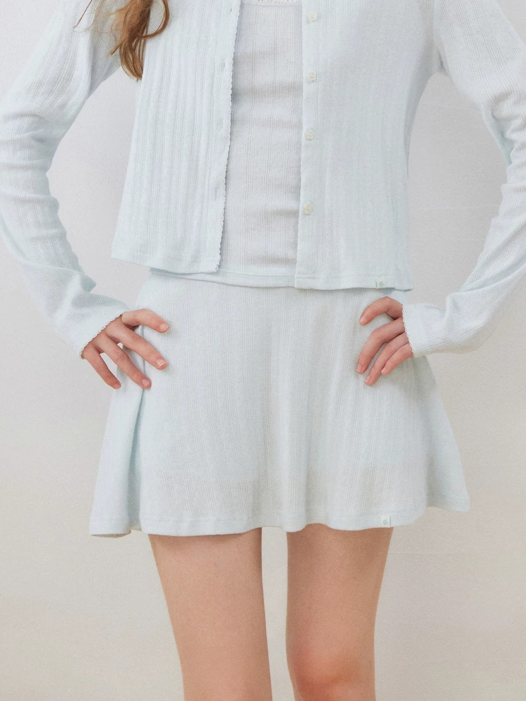 Contrast Lace Cardigan &amp; Skirt Set