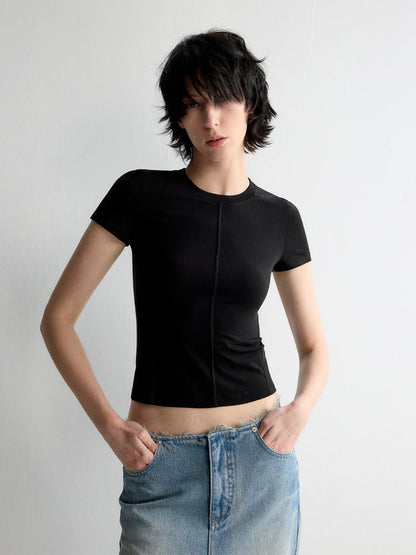 Split-Line Sheer Short Sleeve T-shirt