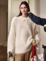 Little Lamb Alpaca-Cashmere Long Plush Crewneck