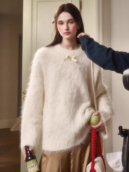 Little Lamb Alpaca-Cashmere Long Plush Crewneck