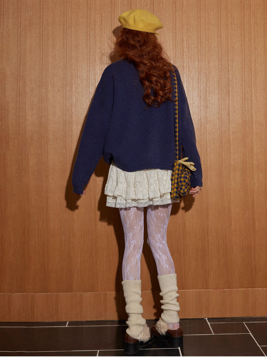 Cat Embroidery Jacquard Knit Sweater