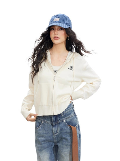 Off-white Embroidered Knit Hoodie Cardigan