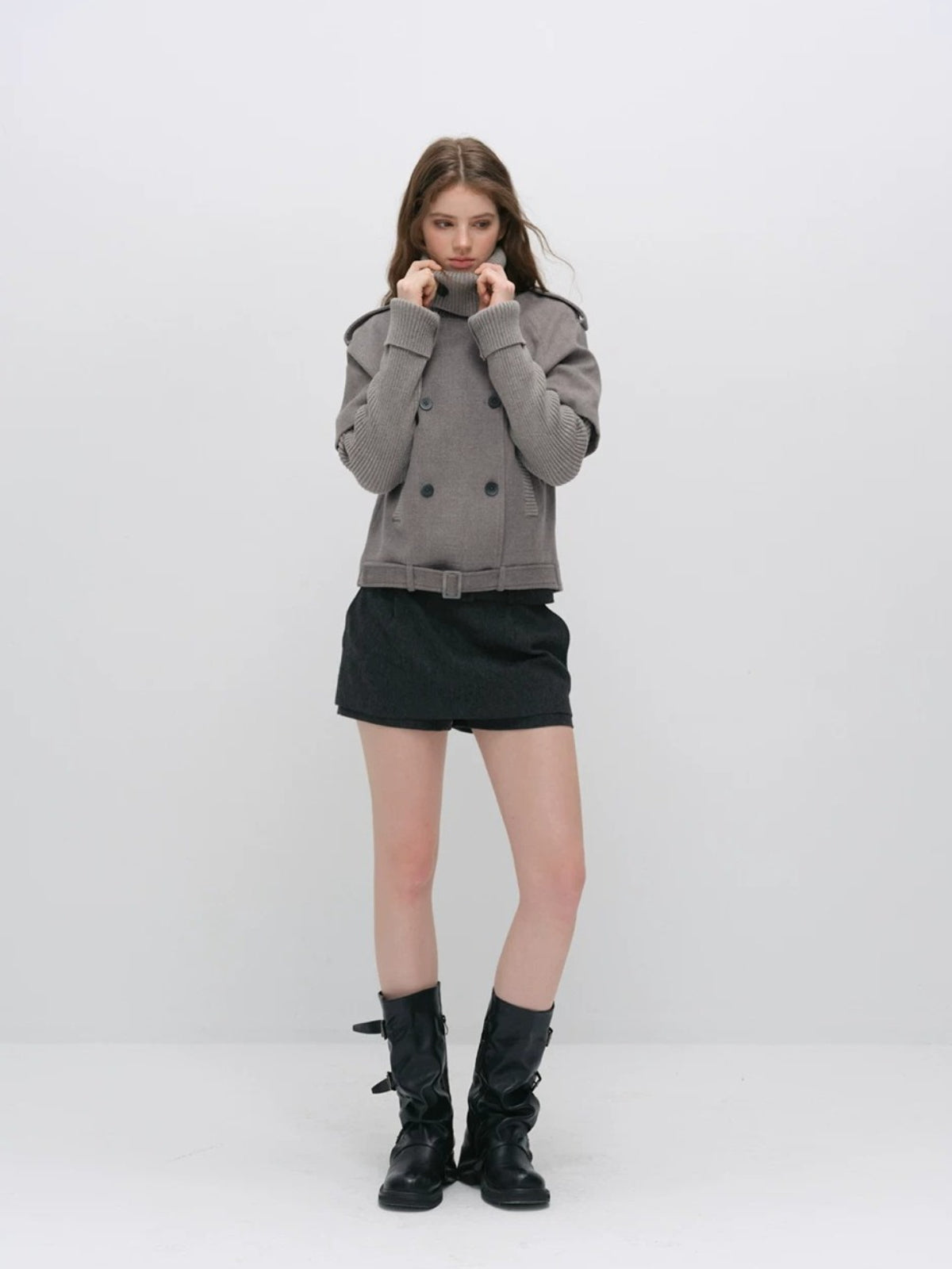Wool Belted A-Line Skort