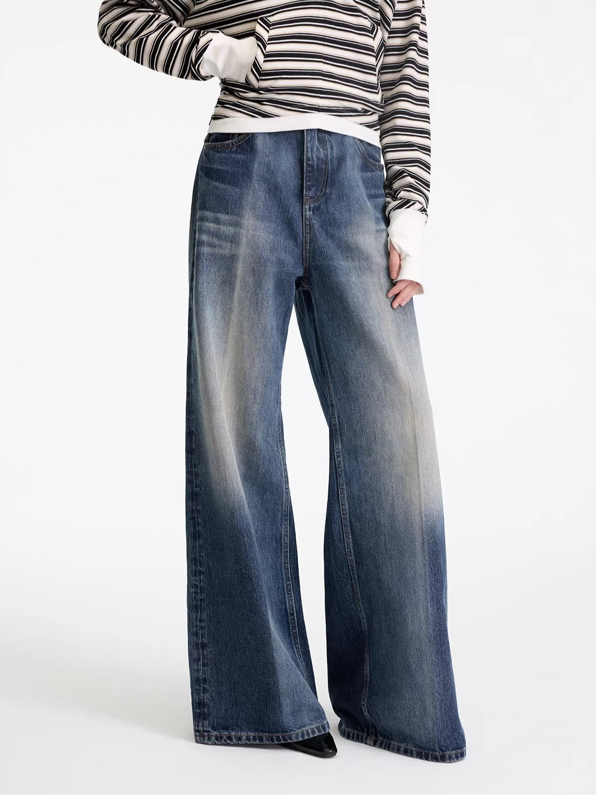 Laser Wash Straight Jeans