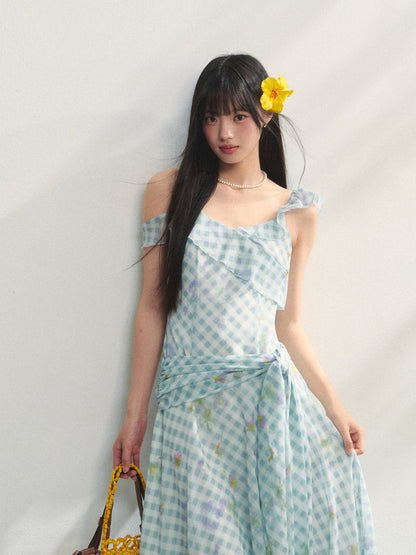 Checkered Print Asymmetrical Slip Dress