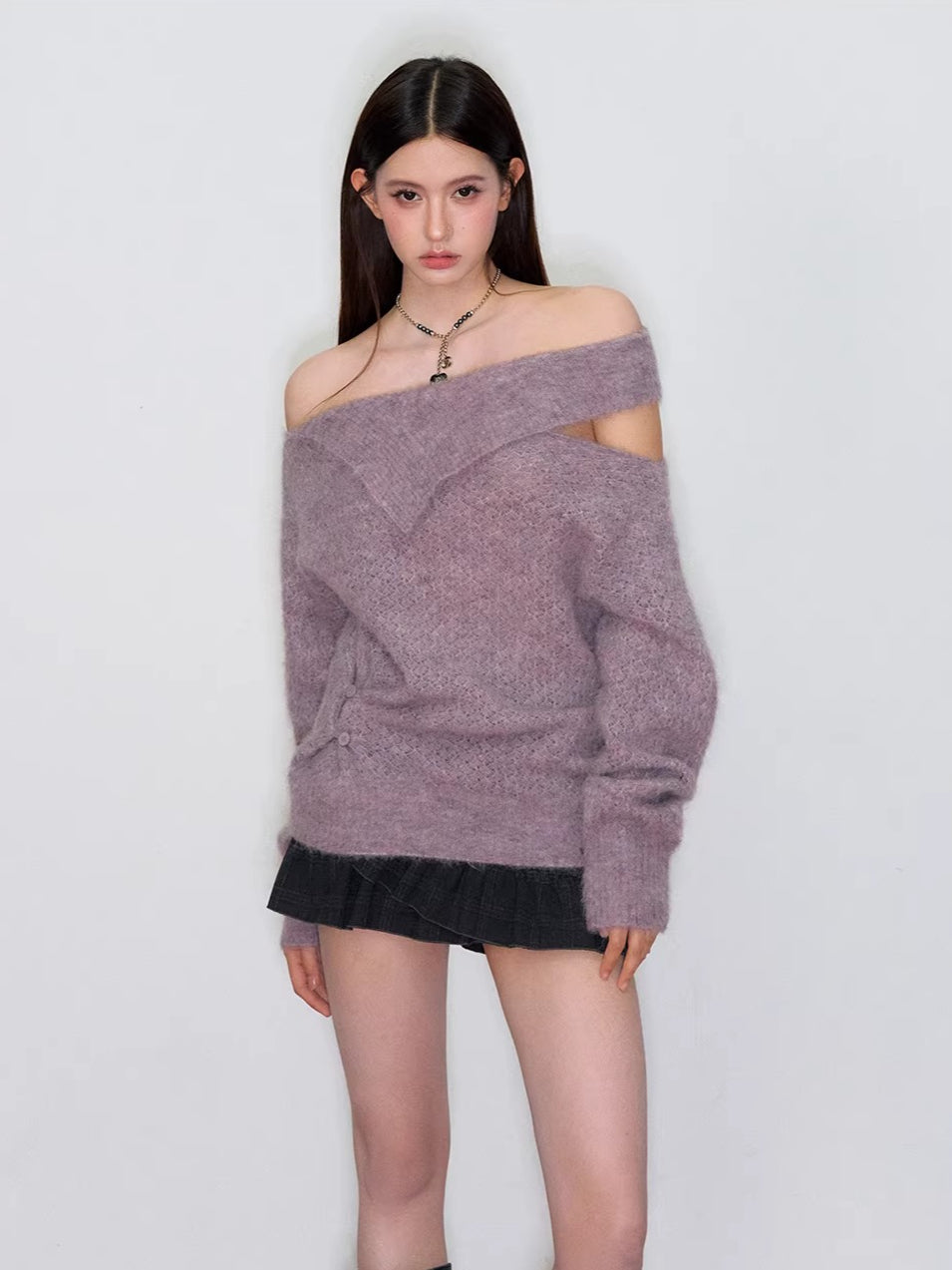 Asymmetrical Neck Knit Sweater
