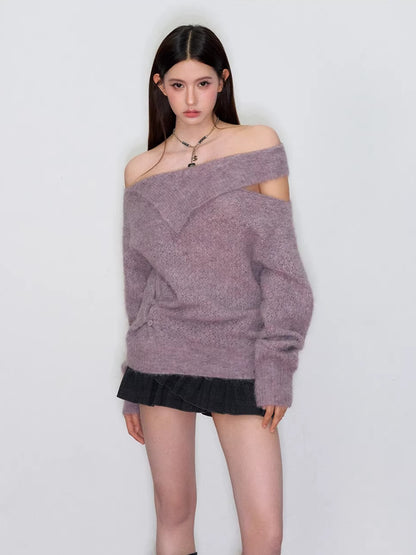 Asymmetrical Neck Knit Sweater