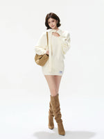 Convertible V Neck Fuzzy Knit Sweater