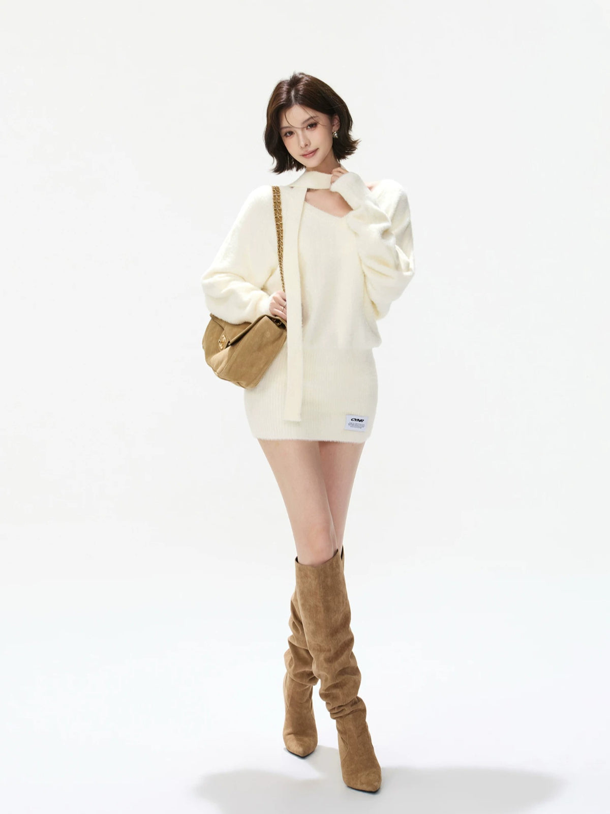 Convertible V Neck Fuzzy Knit Sweater