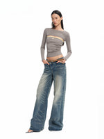 Wool Real Two-piece Layered Waist-cinching Top