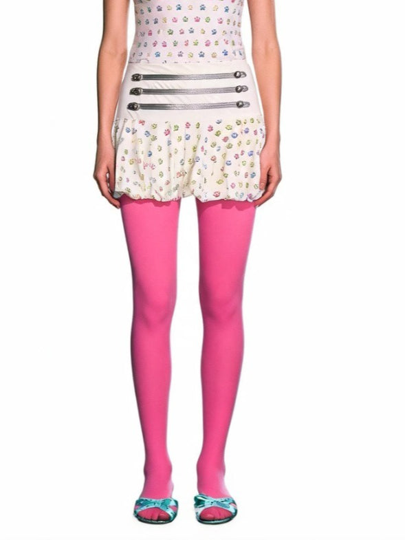 White Cat Print Pleated Skirt