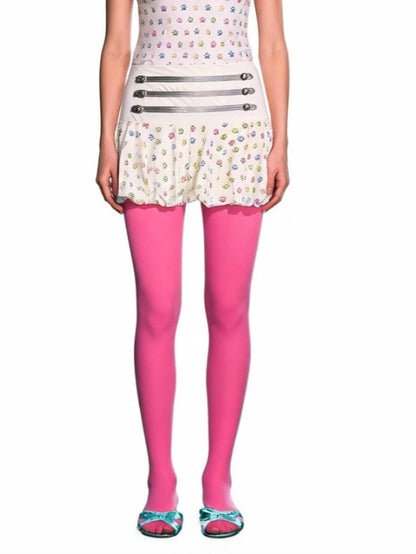 White Cat Print Pleated Skirt