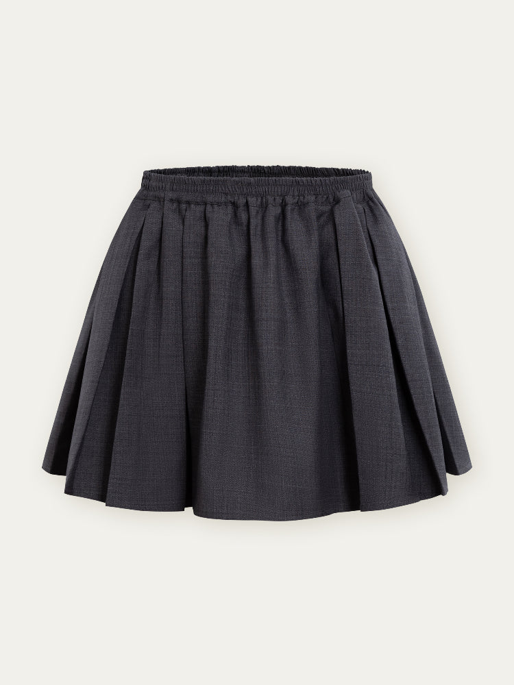 Grey Elastic Waist Pleated Skirt