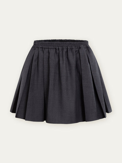 Grey Elastic Waist Pleated Skirt