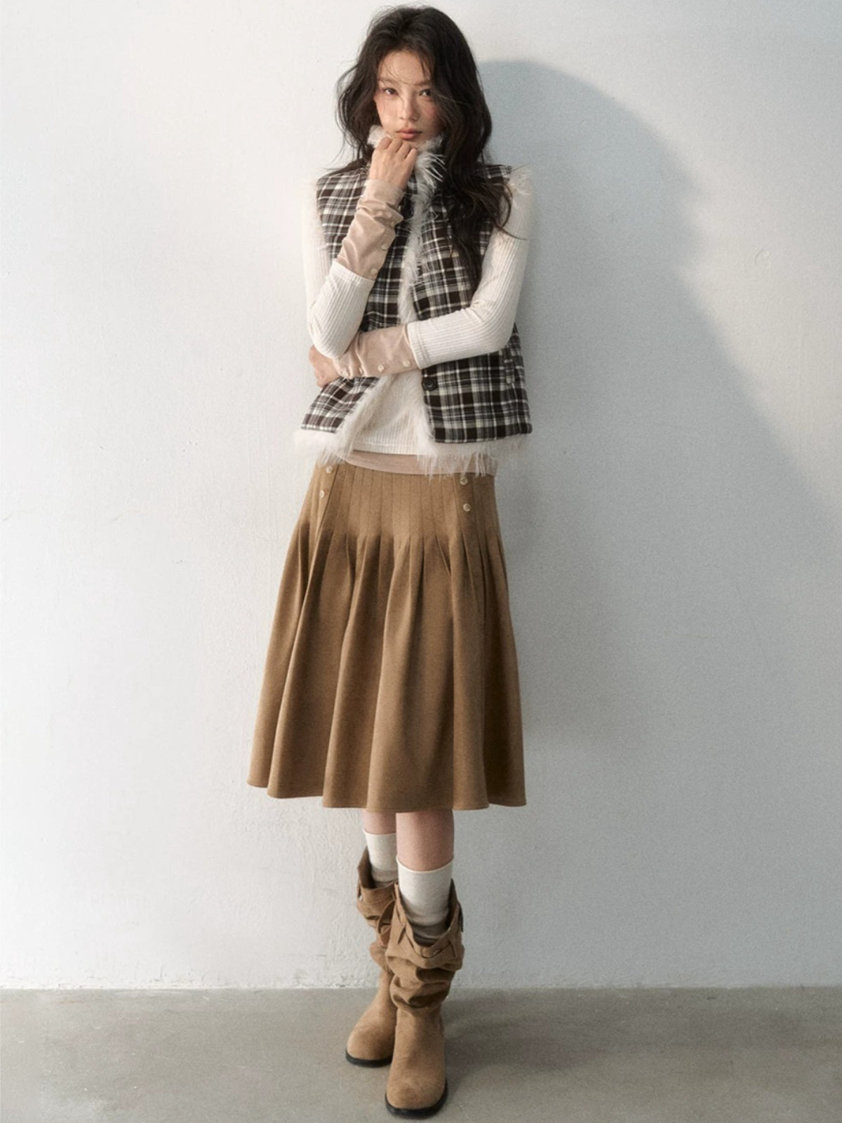 Reversible Plaid Faux Fur Vest