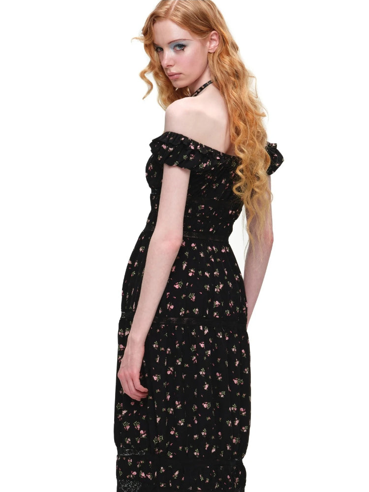 Floral Lace Puff-Sleeve Dress
