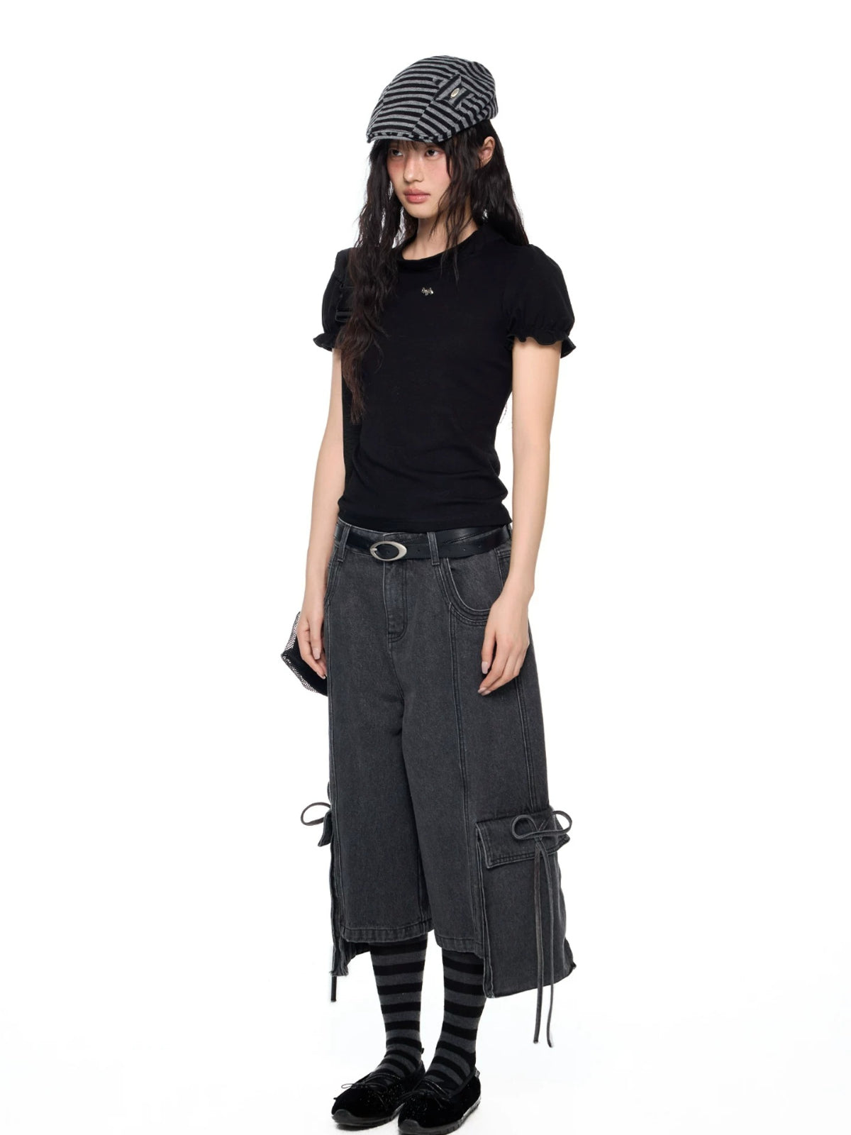 Washed Denim Cargo Pants