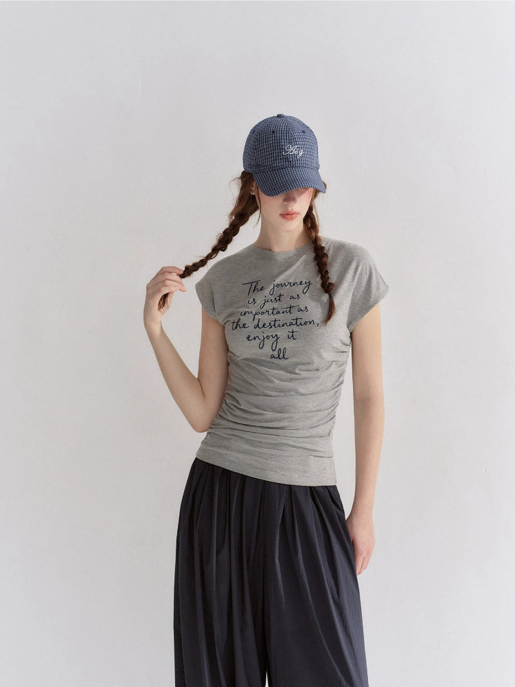 Embroidered Ruched T-Shirt
