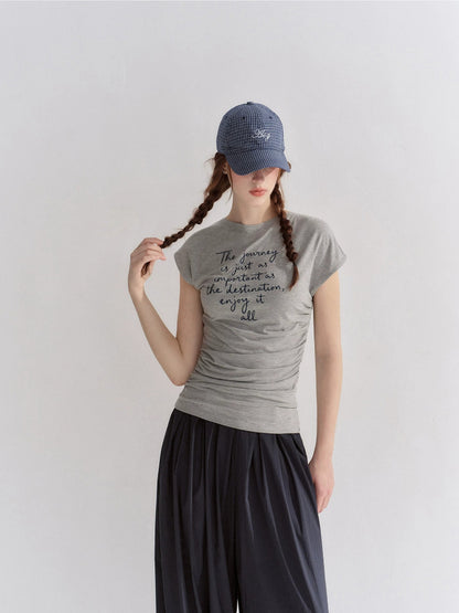 Embroidered Ruched T-Shirt