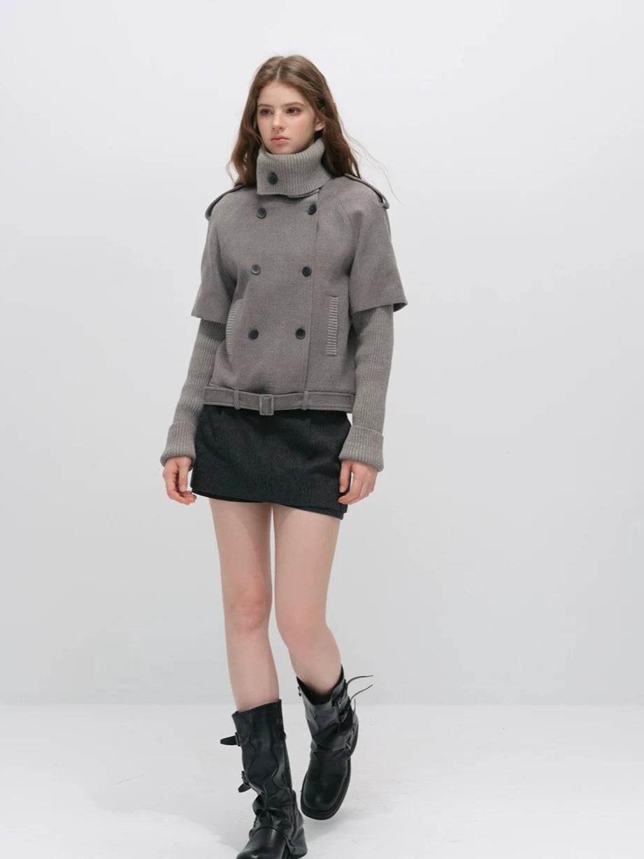 Faux-layered Cape Knit Jacket