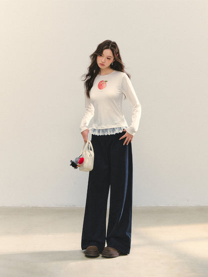 Cross-Stitch Floral Wide-Leg Pants