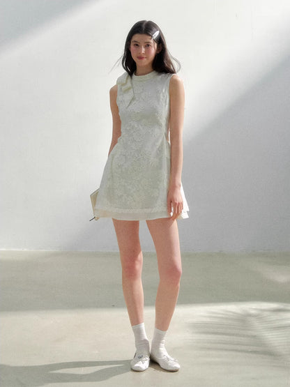 Beige Lace Embroidered Mini Dress