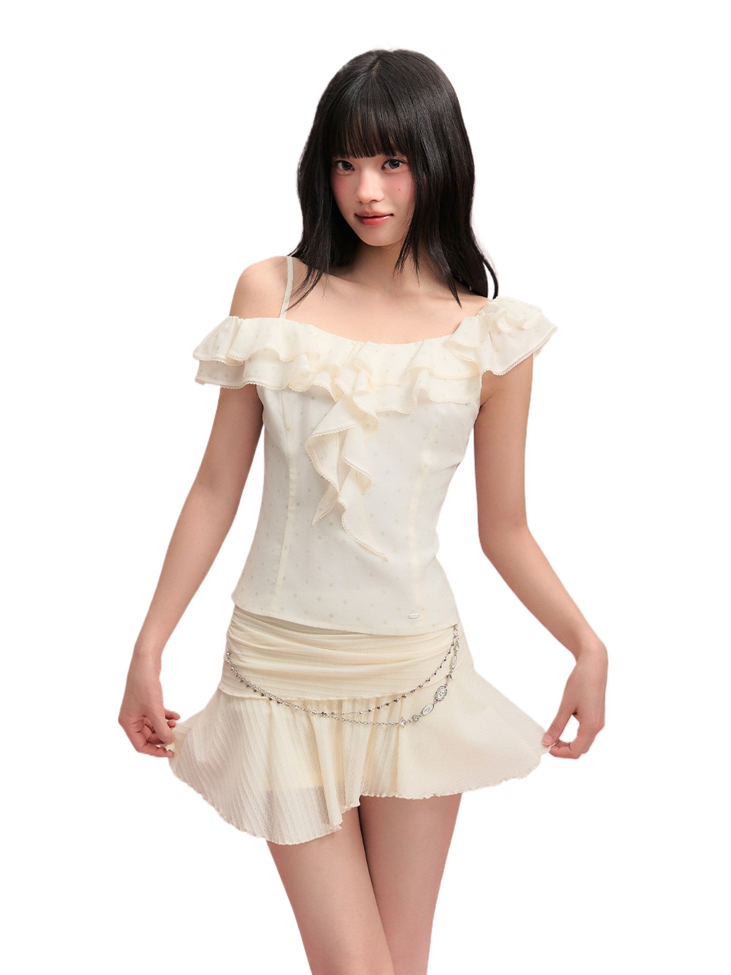Ruffle Strap Chiffon Top