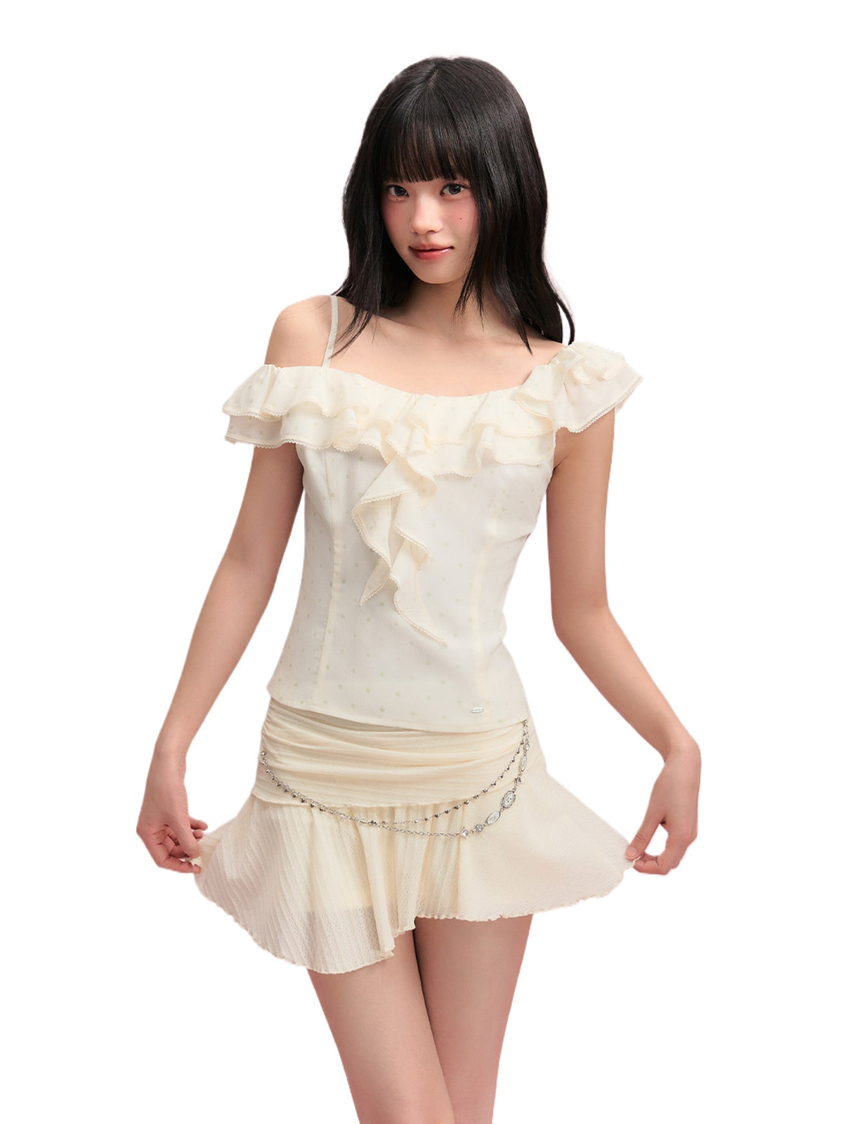 Ruffle Strap Chiffon Top