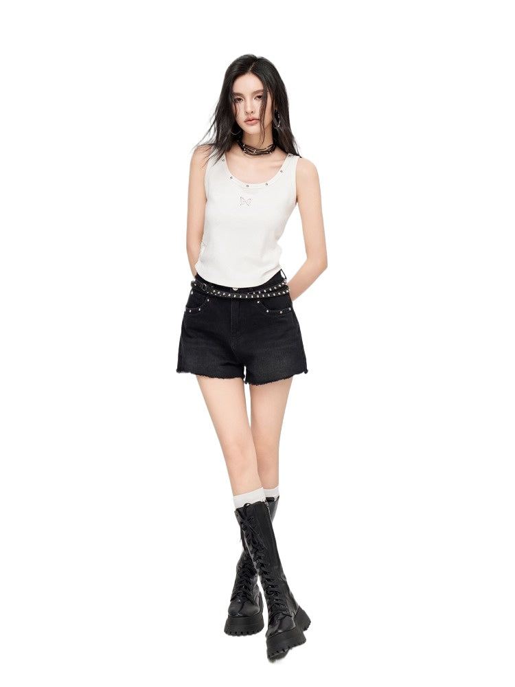 Star Denim Fringe Shorts