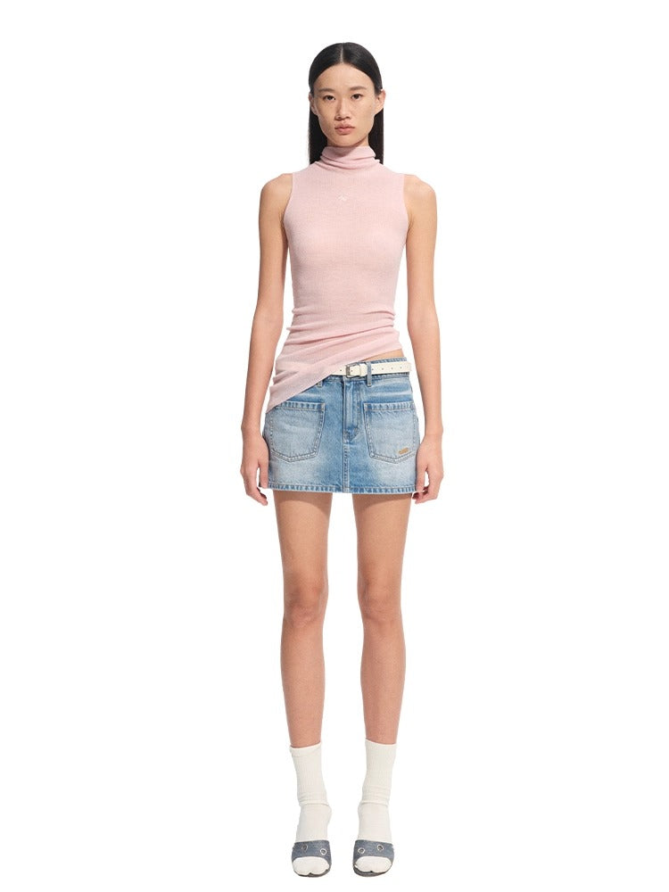 Wool Asymmetrical Turtleneck Blouse