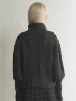 Vintage Oversized Collar Cable-Knit Cardigan