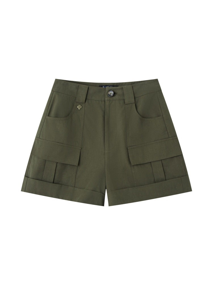 Multi-Pocket Rolled Hem Cargo Shorts