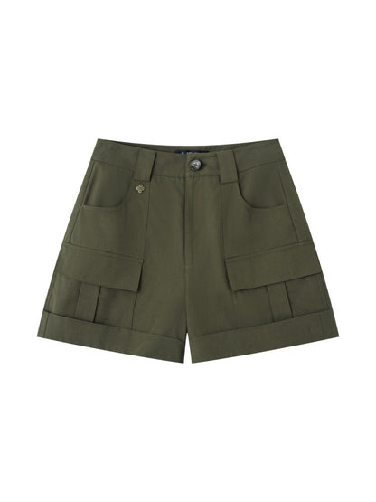 Multi-Pocket Rolled Hem Cargo Shorts