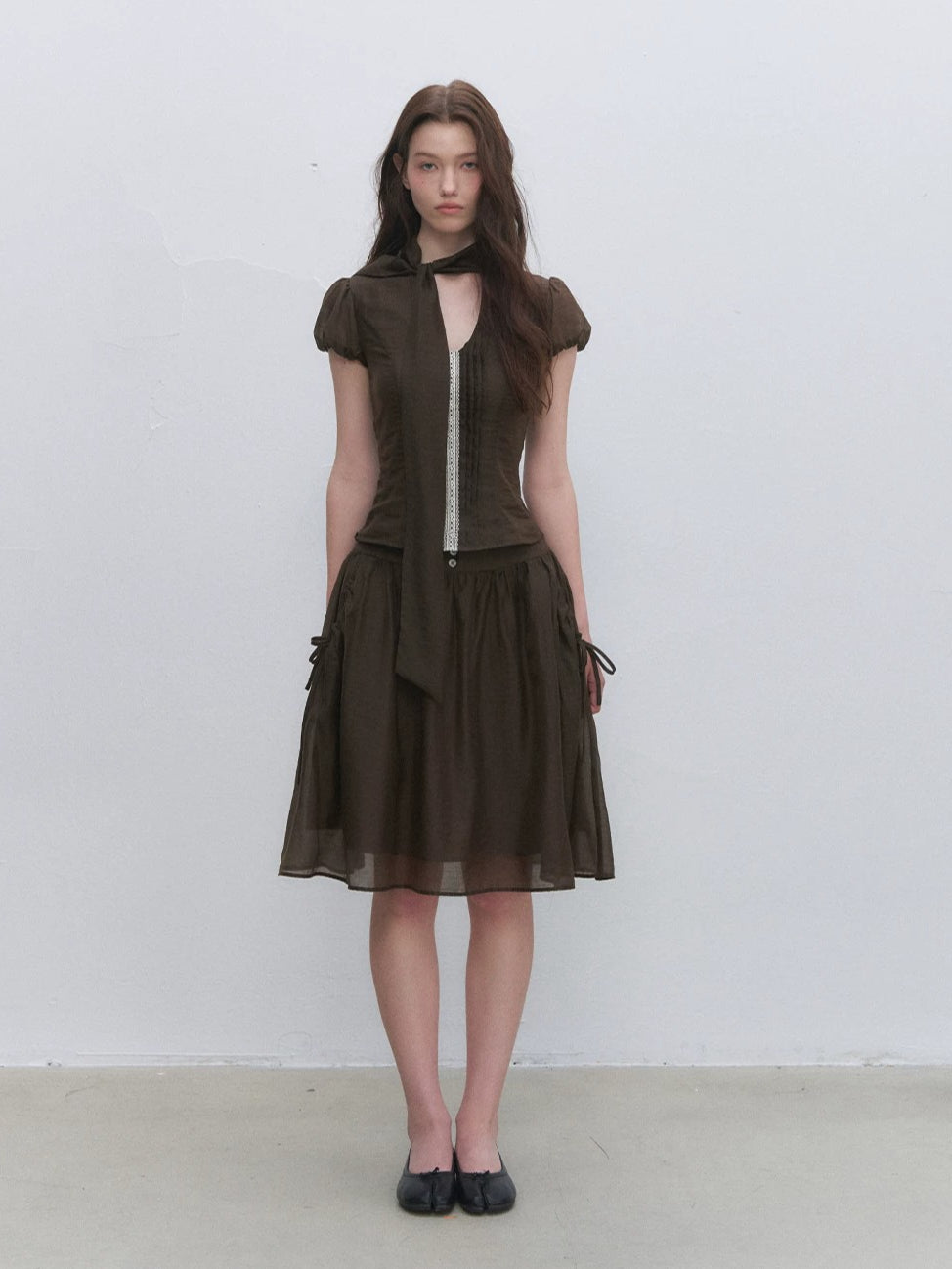 Lyocell Tie Blouse &amp; Skirt Set