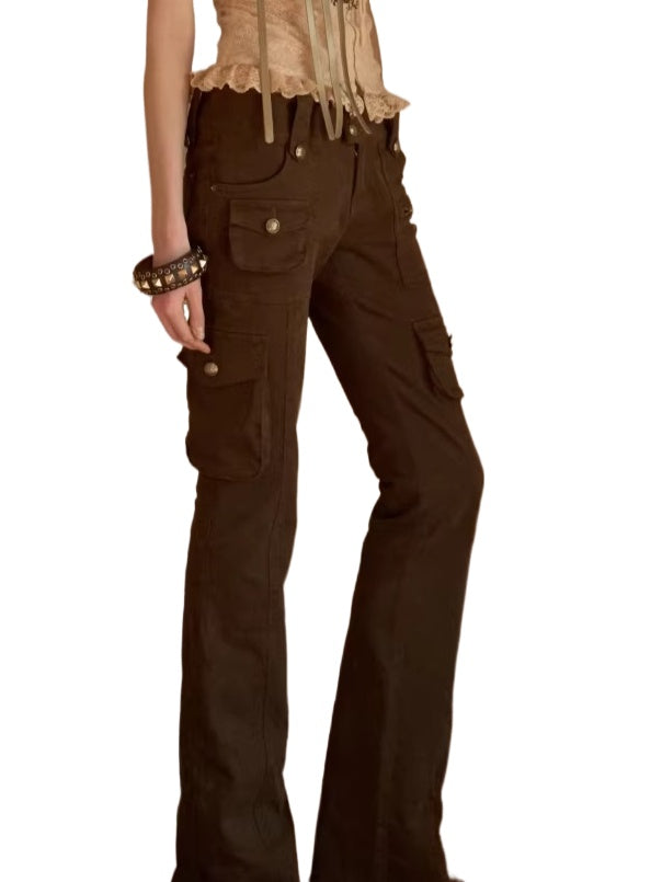 Washed Canvas Cargo Flare Pants