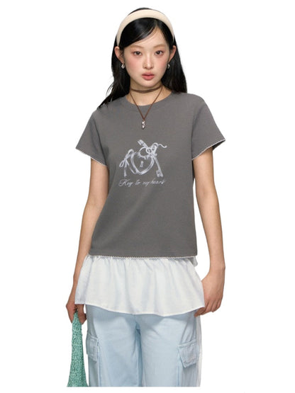 Key Print Contrast-Edge T-shirt