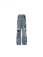 Distressed Patchwork Wide Leg Jeans