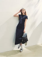 Printed Side Gathered Tie Dress