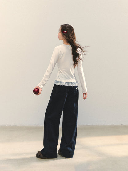 Cross-Stitch Floral Wide-Leg Pants