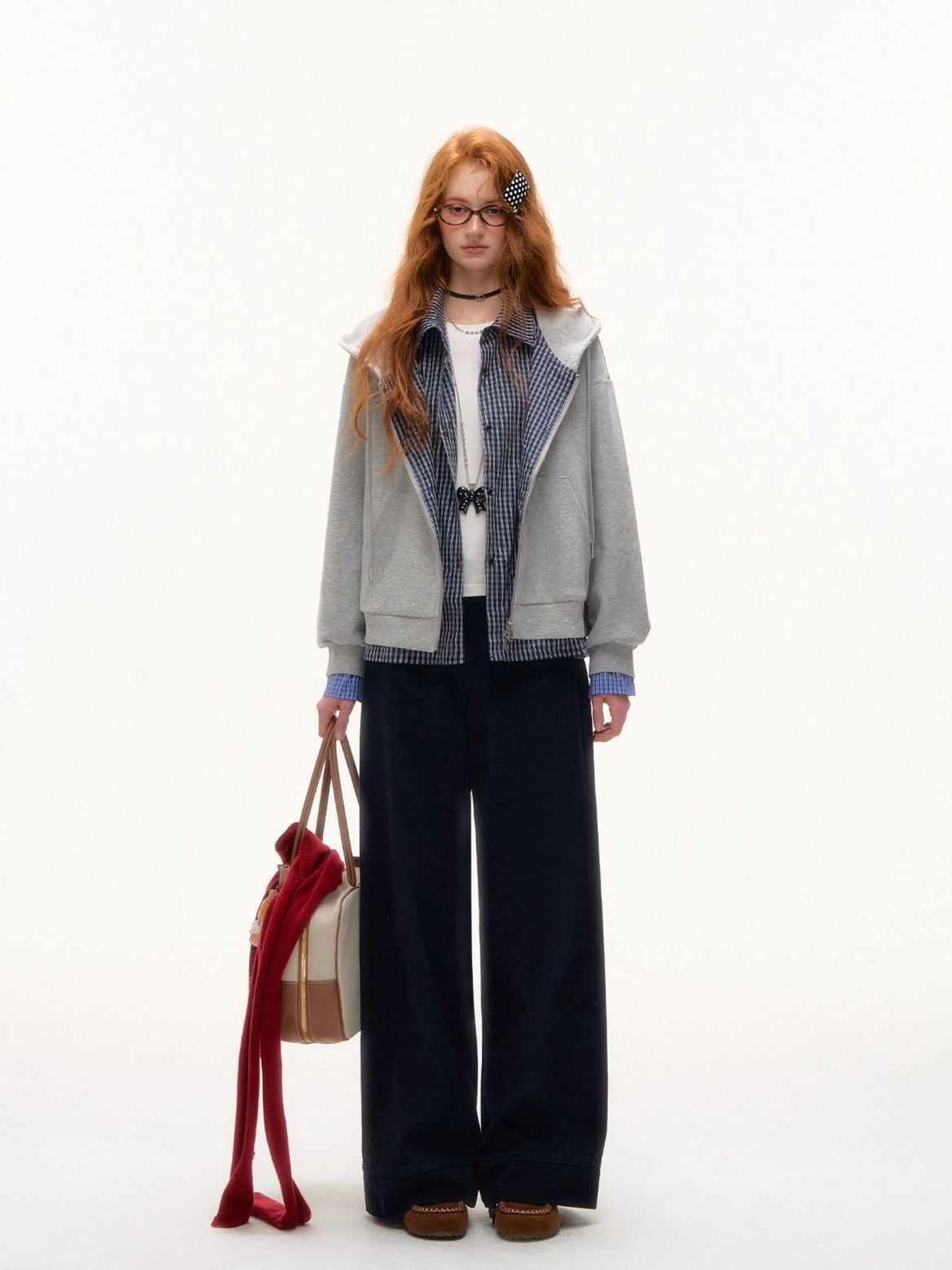 Gray &amp; Blue 2-in-1 Plaid Hoodie Jacket