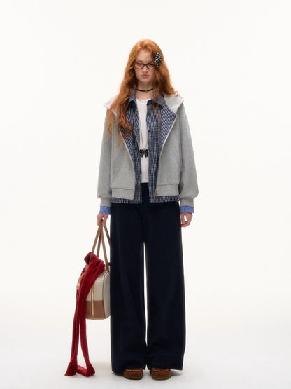 Gray &amp; Blue 2-in-1 Plaid Hoodie Jacket