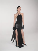 Detachable Hood Halter Maxi Dress