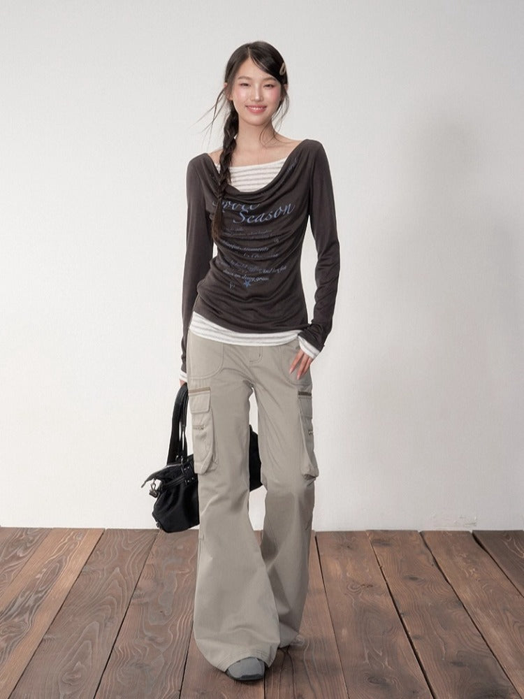 Gray Utility Wide-Leg Pants