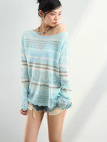 Stripe Openwork Knit Sweater