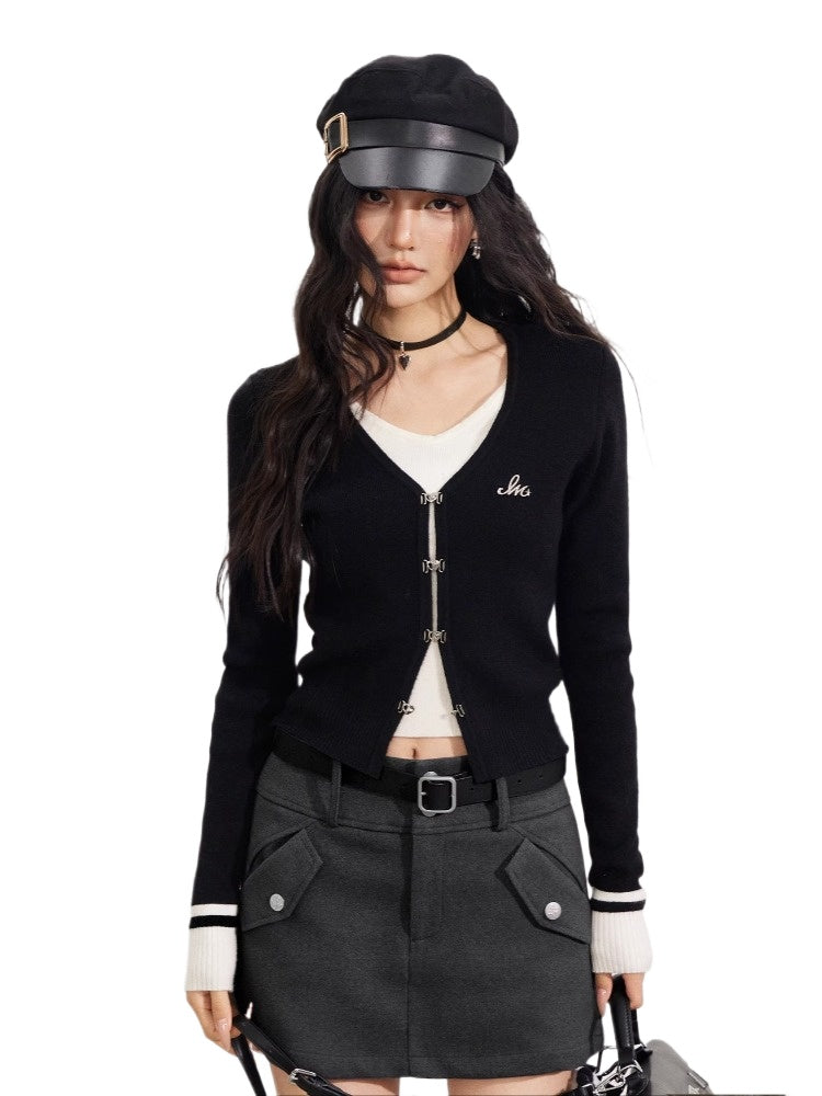 V-Neck Fake Two-piece Knit Top