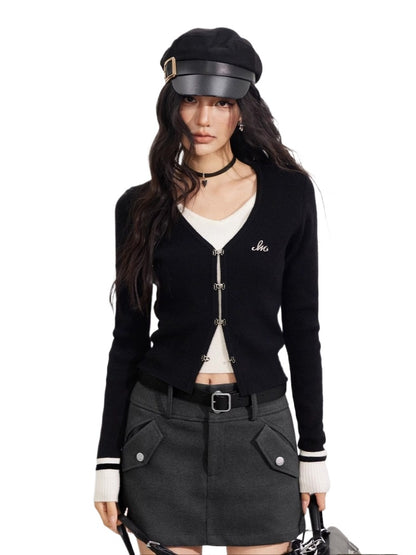 V-Neck Fake Two-piece Knit Top