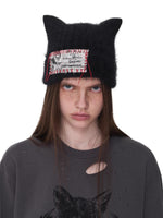 Knitted Cat-Ear Beanie with Hand-Stitched Label